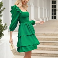 Dugi ruffle ruff crew vrat čvrsta labava Slim proljetna zelena ljetna haljina s rukavima veličine xl