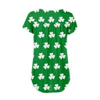 LeylayRay vrhovi za žene Ženske žene St. Patrickov dan cvjetni print casual majica kratki rukav gumb uživo Green XXL