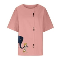 Olyvenn ženski trendy gumbi pamučni posteljina na majicama posade Crew Crke majice Comfy labave casual