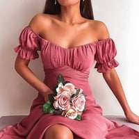 Follure Midi Haljine za žene V-izrez Elegantna duga haljina lisnata rukava cvjetna print ljetna zabava
