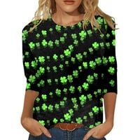 APEPAL Womens casual rupne majice Stretna vrata posade Slim Fit St. Patricks Holiday Print Bluza Crna 2xl