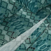 pamučni listovi, puni set - Teal zmija Fau Texture Animal Print Zelena egzotična Ispis posteljina od kašike