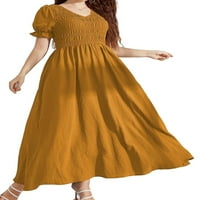 Casual v izrez Linijska haljina kratki rukav senf žute plus ružine haljine