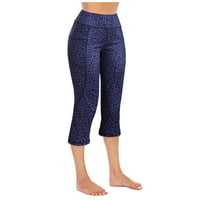 Hanas Fashion Socks ženski džep hip-lift visokog struka tiskanog kamenca, obrezane fitness tajice joga hlače plave s