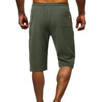 Muški kratke hlače Muški povremeni džep za crtanje Jednobojno pamučne i posteljine Sportske kratke hlače, atletska, vojska zelena, 4xl