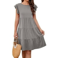 Ljetne haljine za žene kratki rukav čvrst modni mini a-linijski okrugli izrez Dress Dress Grey XL