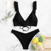 PXIAKGY Tankini kupaći odijela za žene Visoke rez V izrez Dva bikinija kupaće kostime kupaće od plaža crna + xl