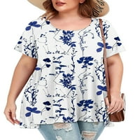 Niuer Women plus veličine vrhovi prevelizirani ljetni T majica Floral Print Majica Modna bluza Kratki