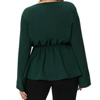 Žene plus bluze Elegantna puna šala ovratnik pepum bluza tamno zelena 0xl