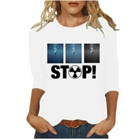 Košulje za žene Okrugli vrat Ležerne prilike Stop Stolovi Stop zagađenja Tishing rukava Srednja duljina labave majice za slobodno vrijeme Majice za žene