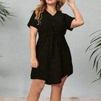 Plus size Ljeto Ženska majica kratkih rukava Dress Dug majica V-izrez V-izrez Haljina