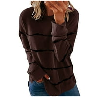MLQIDK Fall T majice za žene Jesen modni casual crewneck dugi rukav pulover Stripe Print Split Tanki