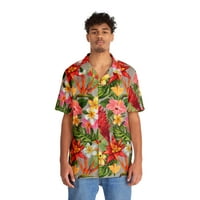 Muška košulja Havajska - svijetlosiva - tropsko cvijeće