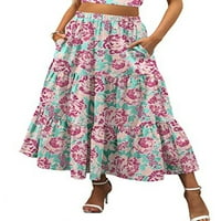 Ženska Boho Maxi suknja Visoko struk cvjetna suknja za tisak A-Line Flowy slojevljena suknja s dugim plažama sa džepovima