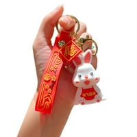 Kripyery zec lanac novogodišnja Zodiac Mascot Best Wishe Red Dekorate Cvjetni print Školske torbe Bunny Key Privjesak poklon