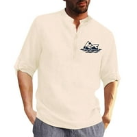 Muška majica košulja navratnik pamuk pamuk print modni top bluza labav gumb dugih rukava