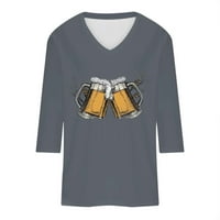 Caveitl ženska majica, ženski puni casual festival piva V-izrez dugi rukav dugi rukavi bluza siva, xl