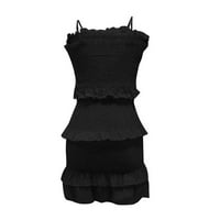 RUZIYOOG Spring Haljine za ženeWomens Moda Cool Solid Boja Casual Formol Party Pleased Sling Elegantna haljina Black XL