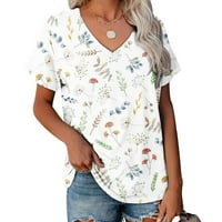 Usmixi ženski vrhovi labavi fit prozračni vintage grafičke majice ljetna casual western print v-izrez