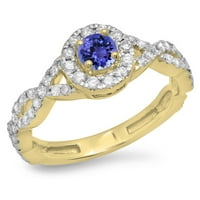 0. Carat 10k žuto zlato okruglo tanzanite i bijeli dijamantski dame vrtlog Split Shank Bridal Halo Angažov prsten