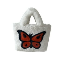 Dame Fluffy plišana torba za ramena, žene krznene leptir print tote torbica za jesen i zimu