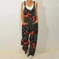 Oalirro Black Ležerne prilike za žene Suspender Rompers za žene Ljeto cvjetni s džepovima Kombinezon Moda XXXXXL