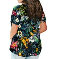 Ženska bluza Ženska majica s kratkim rukavima okrugla vrat plus veličina majica Flower Ispiši casual top topls blue xl