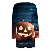 Prevelizirani kardigani za žene s dugim rukavima srednje dužine žene plus veličine pad džemper Halloween tiskane pamučne košulje za žene svijetlo plava 2xl