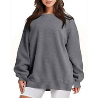 Hueook Dukseri za žene plus veličine zimski pad dugih rukava Okrugli vrat modni print casual lagane labave pulover džempere vrhovi