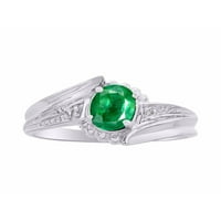 * Rylos Swirl Green Emerald & Diamond Ring - May Birtystone *