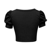 Ženski vrhovi žene modne V-izrez čvrste tanke kratkih rukava bluza majica black m