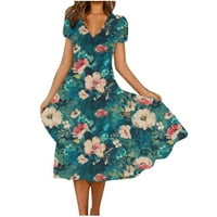 Xyxaqa casual proljetne haljine za žene, ženska ljetna haljina V izrez kratki rukav cvjetni sandress
