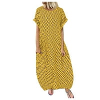 Žene Ležerne prilike Polka Dot Print kratki rukav okrugli vrat Maxi haljina Ljetne haljine za žene Yellow_