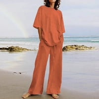 Dvije odjeće žene, modni pad čišćenja ženskog ljetnog odijela modni kratki rukav čvrsti boja pantalone na narančastoj boji xxxl