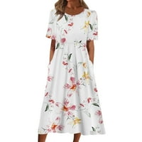 Žene Ljeto Ležerne prilike, okrugli vrat Kratki rukav Labava haljina Bohemijska ljetna haljina za plažu sa džepom