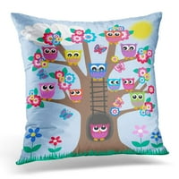 Ružičasto leptir drvo puno sova plava porodična jastučna jastučna jastučna navlaka za jastuk