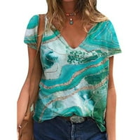 Softmallow ženski ljetni kratki rukav plus veličina majica V izrez labava seljačka bluza crna zelena