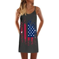 Gacuw Patriotske haljine Američka zastava odjeću tanka linija V izrez bez rukava s rukavima Dress Dnevna