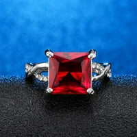Wiueurtly prstenovi za tinejdžere crvene dragulj prsten srebrni kvadratni u obliku rezanja Trendi zasljepljujući