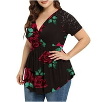 Ženske plus veličine vrhova V-izrez Flowy Asimmetrične tučiće kratkih rukava Majice za bluze za ljetne povremene cvjetne boho vrhove