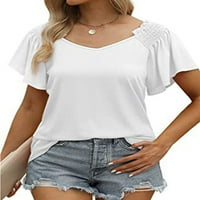 Bomotoo žene ljetne vrhove V izrez majica s ramena majica Labavi pulover Radna bluza tunika bijela 2xl