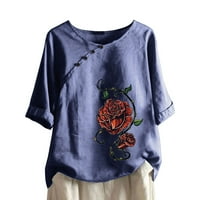 Yyeselk Womens Ljeto pamučne majice Roll up manžetne kratkih rukava posada pulover izrez Trendi prekrasan