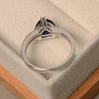 Blue Sapphire, trillion rezani dragulj, srebrna, zaručnički prsten za nju