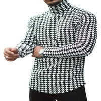 Glookwis Muns Turtleneck Bluza Casual Tops Fashion Regular Fit Pulover Plaid Round HEM T majice Osnovni