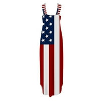 Miayilima Ljetne haljine za žene Dan nezavisnosti Ispis labavog sunčanja duga haljina Crisscross Split Maxi haljina ljetna plaža haljina sa džepom