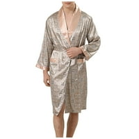 Satenske pidžame Žene Muškarci Čvrsti Ležerne prilike Duge rukave Print Home Pocket Long Pajama Robe Khaki XL