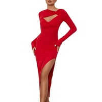 Jesenske haljine za žene duga suknja tanka torba u tijeku suknje Split dugih rukava crvena xl