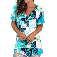 Apepal ženske ljetne drešene šifonske bluze V izrez TUNIC TUNIC TURS za gamaše Casual T-majice Sky Blue