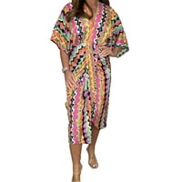 Fule Women Ljeto Moda V izrez Elegantna plaža Casual Robe majica Ispis duga haljina