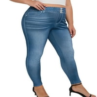 GLONME Žene Štampane traper jegeni Plus Pogled izgled Ispis Visoki struk Lažne Jeans Workout Slim Fit